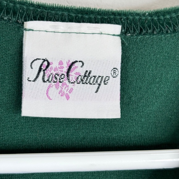 VTG 90s Rose Cottage Christmas Dress 5T Green Velvet Lace Short Sleeve Frilly - Picture 4 of 8